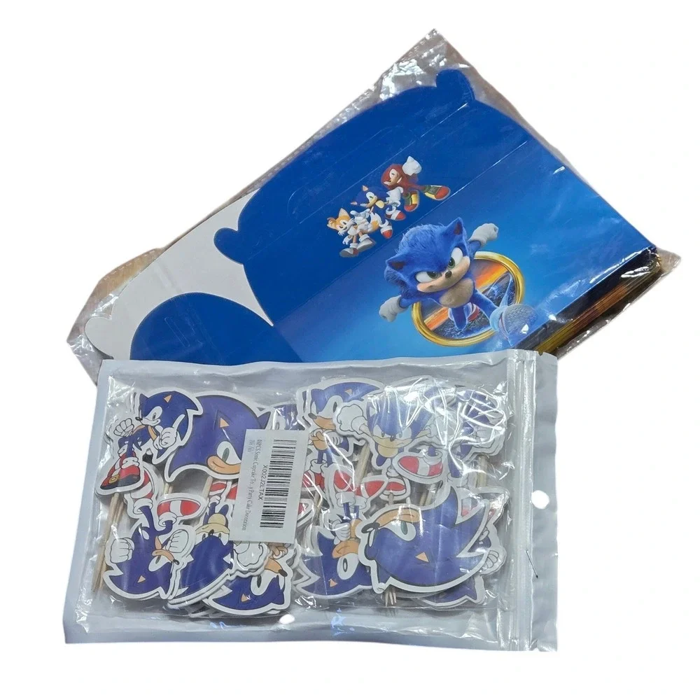 Sonic the Hedgehog Birthday Party Supplies Bundle 8 Favor Boxes 48 Cake Toppers